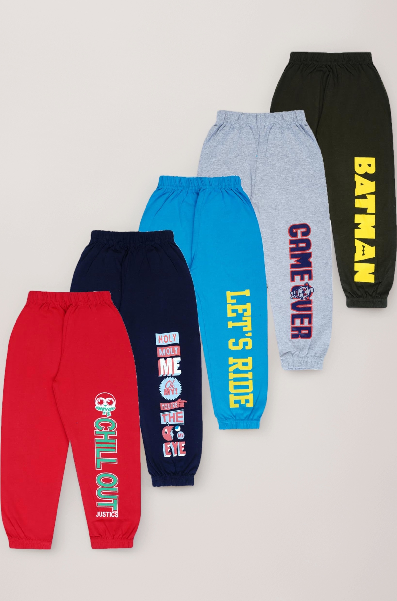 T2F Boy's Regular Fit Printed Cotton Track Pant (Pack of 5)