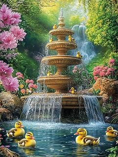 Tooyeer Diamond Art Kits for Adults Beginners,DIY Beautiful Fountain Diamond Painting Kits for Adults,Duck 5D Square Full Drill Diamond Dots Gem Art Crafts for Home Wall Decor 28x36inch