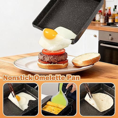 Miniatura 6 de MyLifeUNIT Tamagoyaki - Sartén con tapa, sartén japonesa para estufa de gas y estufa eléctrica, sartén cuadrada antiadherente para huevos de 7.3 x