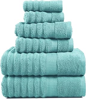 LANE LINEN Cotton Towel Set 6 Pieces - Super Soft, Durable & Highly Absorbent - 2 Bath, 2 Washcloths, 2 Hand Towels for Bathroom - Oeko TEX Certified, Zero Twist Tech & Hotel Quality - Aqua Sky