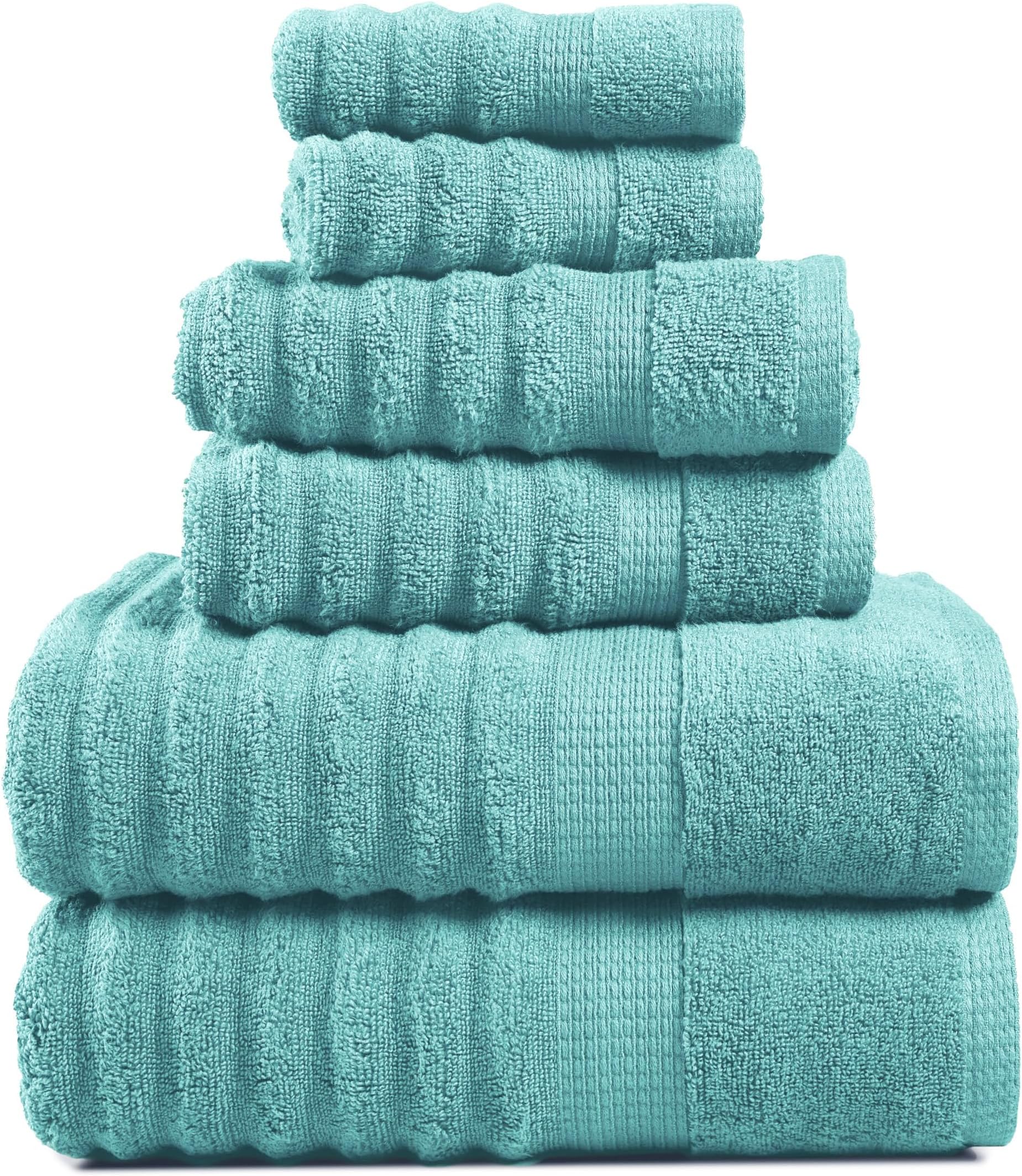 LANE LINEN Cotton Towel Set 6 Pieces - Super Soft, Durable & Highly Absorbent - 2 Bath, 2 Washcloths, 2 Hand Towels for Bathroom - Oeko TEX Certified, Zero Twist Tech & Hotel Quality - Aqua Sky