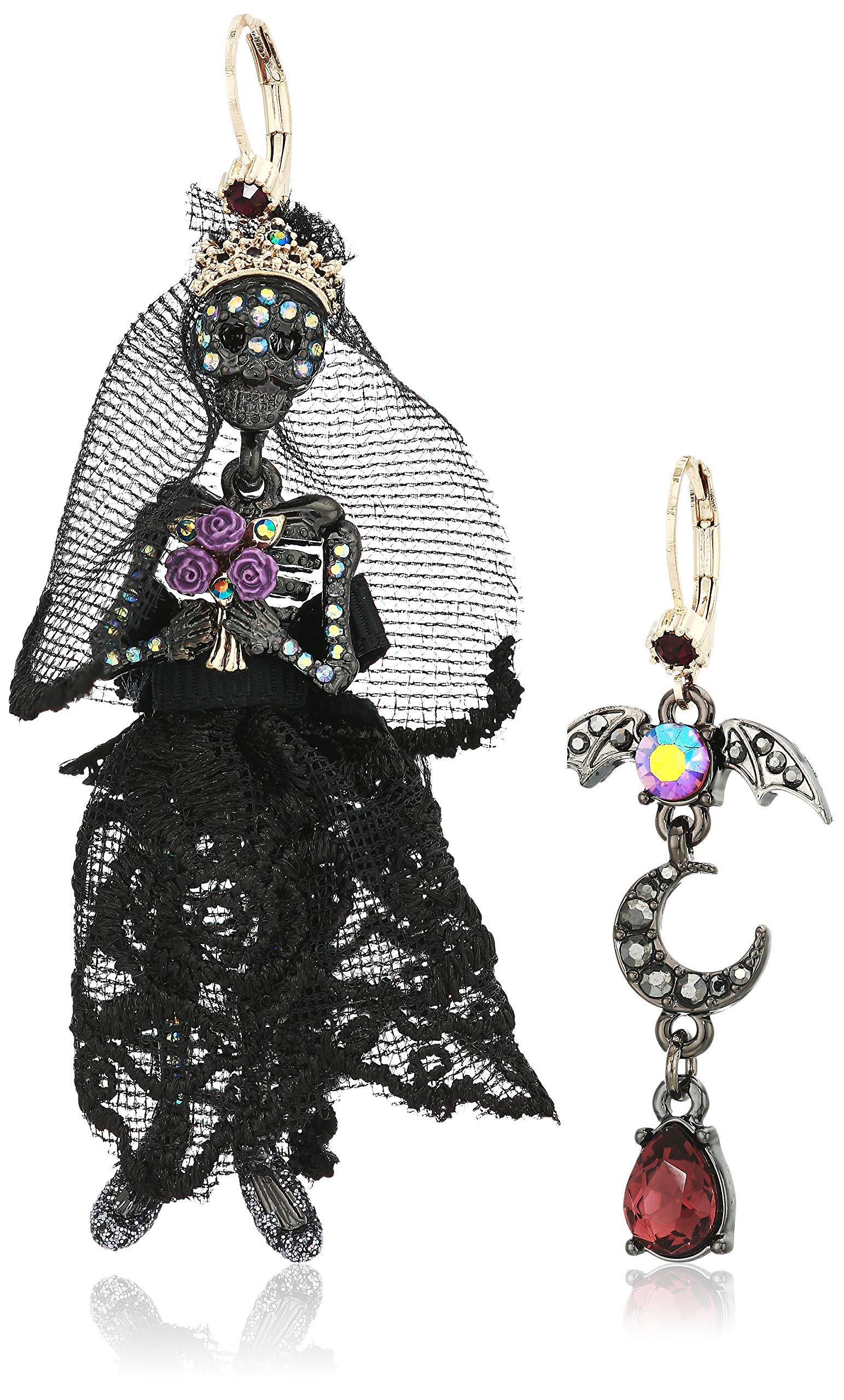 Betsey JohnsonSkull Bride Mismatched Earrings, One Size, Metal