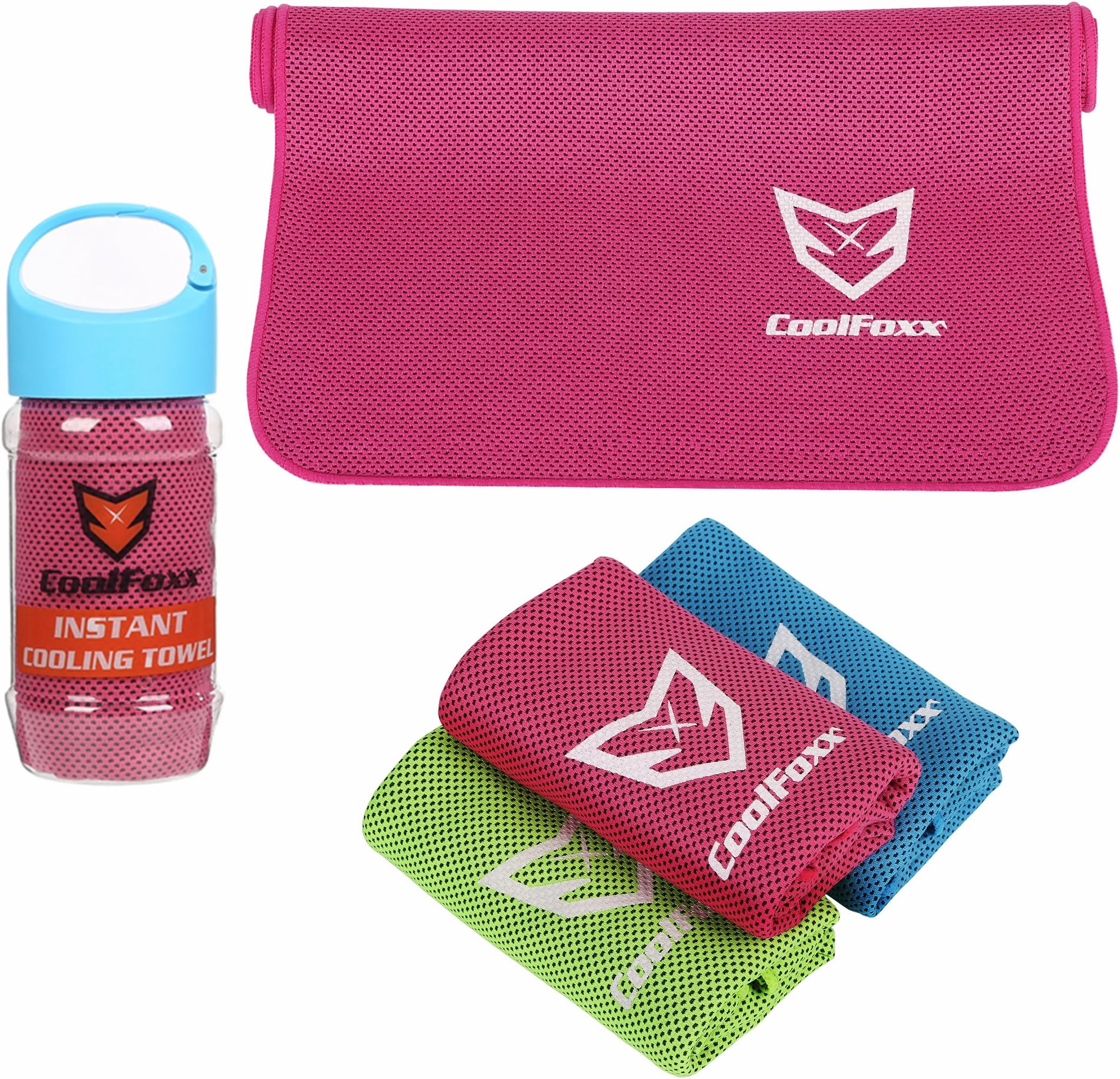 CoolFoxx Cooling Towel, 40"x12"Ice Cold Towel, Double Sided Soft Polyester designed for more Sensitive Skin, Stay Cool for Yoga, Golf, Pilates, Fitness, Camping, Travel & Outdoor Activities