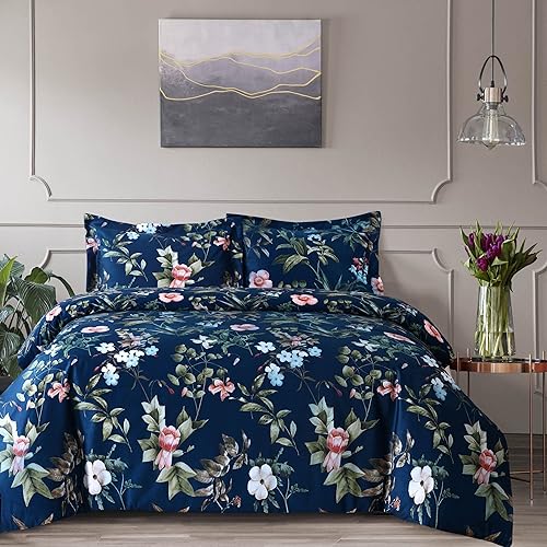 Miniatura 4 de Tribeca Living Juego de funda de edredón de terciopelo con estampado floral, suave al tacto, de gran tamaño, juego de tres piezas de lujo que