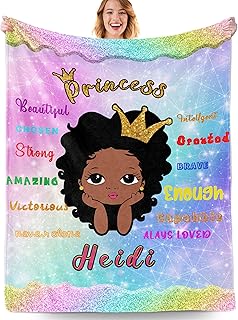 LUCKY ANDA Custom Blanket Personalized with Name for Girls Baby, Customized African Girls Flannel Throw Blanket with Princess Designs,Customized Gift for Newborn Infant Kindergarten (Cute Blanket-11)