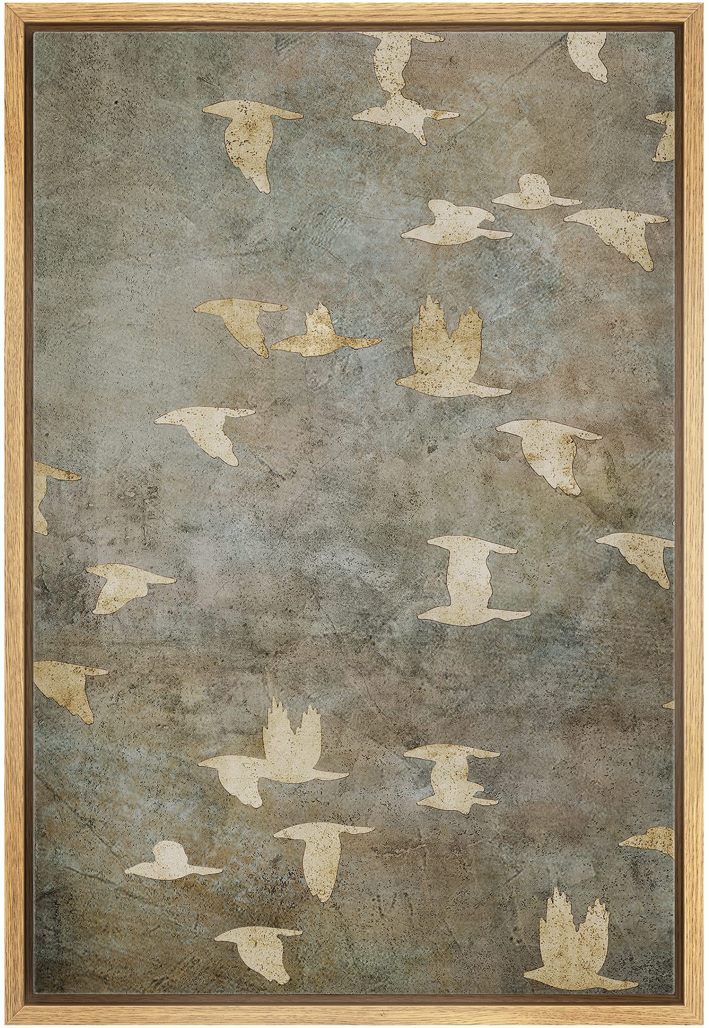 SIGNFORD Framed Canvas Print Wall Art Grunge Gold Flying Bird Collage Nature Wilderness Illustrations Modern Art Decorative Landscape Rustic Zen Colorful for Living Room, Bedroom, Office - 16"x24" Natural