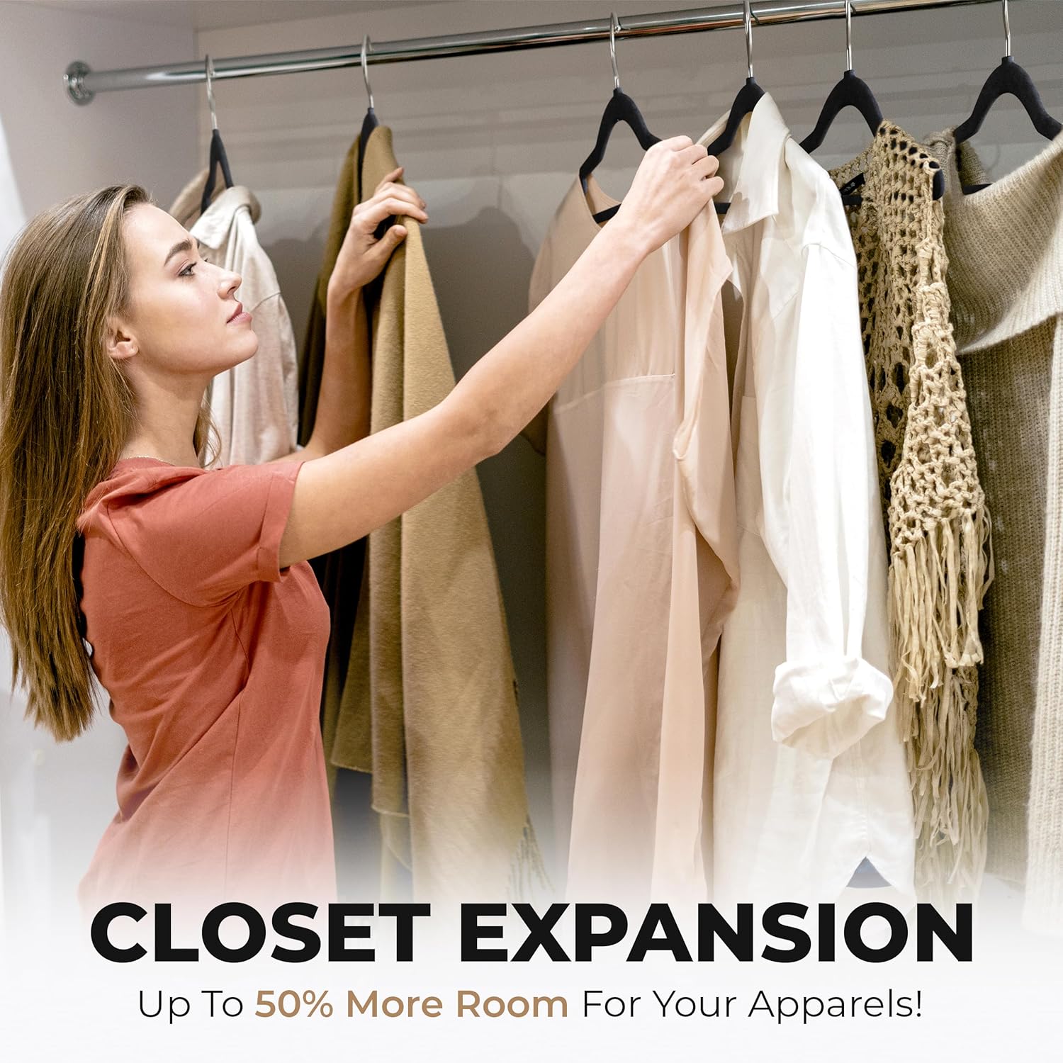 100 Pack Velvet Hanger for Shirt Pants Dresses Skirts Suits Jackets - Slim Space Saving Design - Standard Coat Hanger - Sturdy & Durable Design with Shoulder Grooves Hook - Image 6