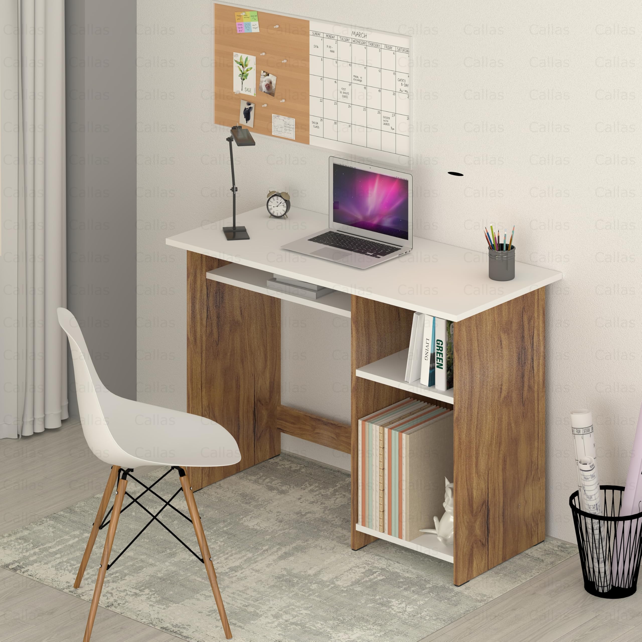 Callas Computer Desk with Keyboard Tray – Modern Small Writing & Laptop Table for Home Office, Bedroom, or Living Room – Space-Saving & Sturdy Design Table (ST-03-Brown)