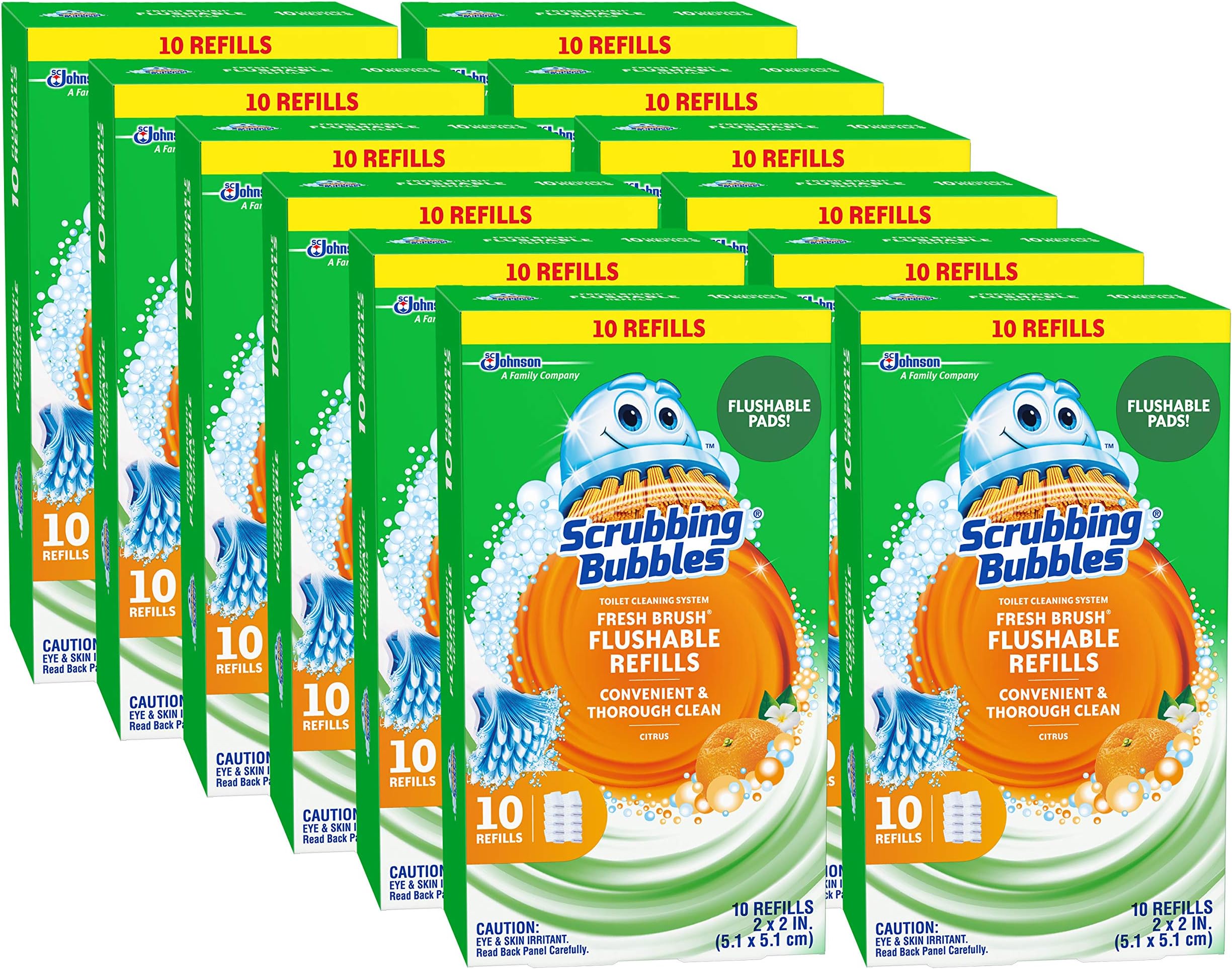 Fresh Brush Flushable Refills, Citrus - Convenient and Thorough Clean for Your Toilet, 10 Pads
