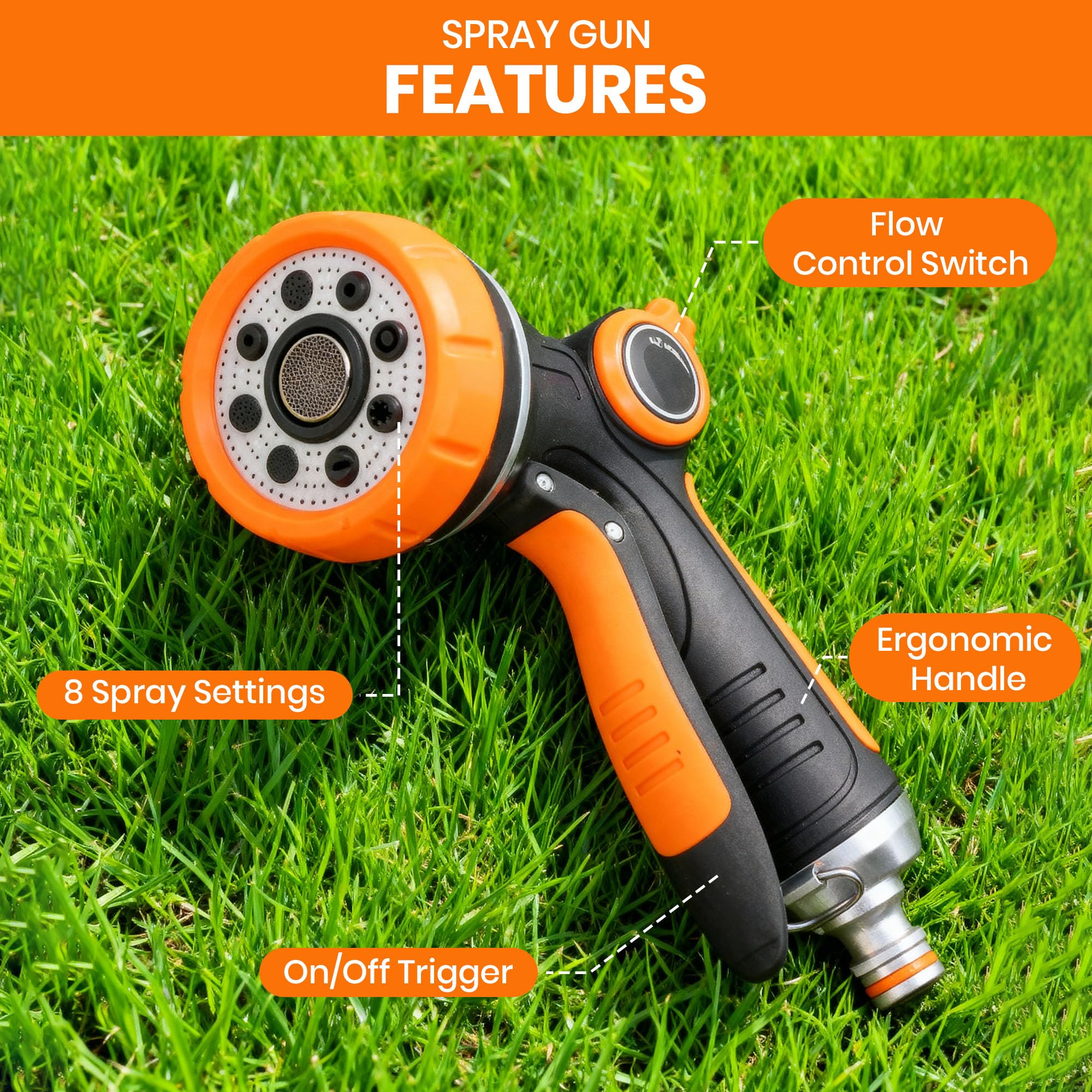 Hose Pipe Spray Gun - Adjustable 8 Patterned Garden Sprayer for Plant Watering or Pet Washing - High Pressure Garden Hose Spray Gun Outdoor Watering Accessories — view 3