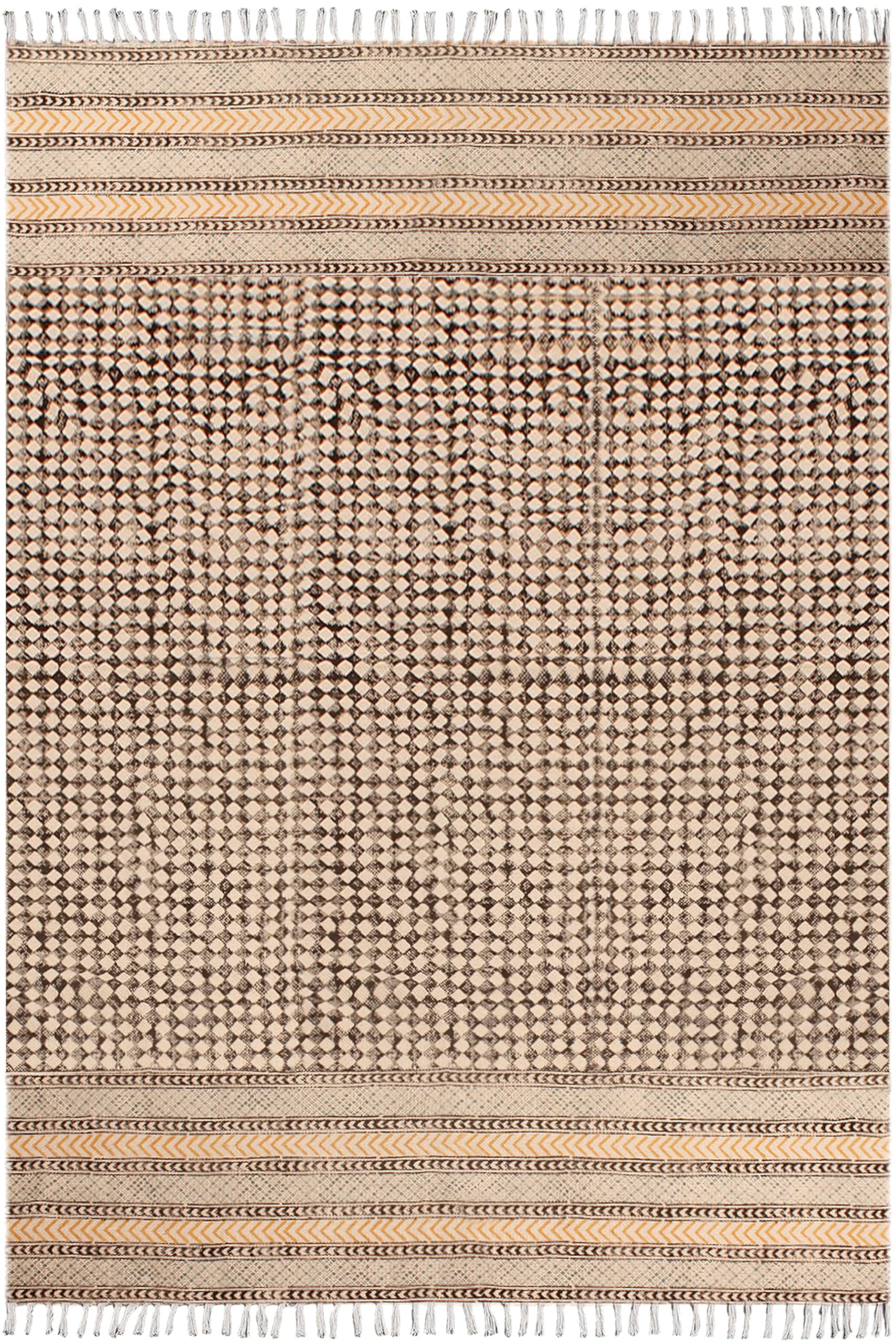 Tapis à tissage plat coton beige noir pour petite chambre et cuisine lavable