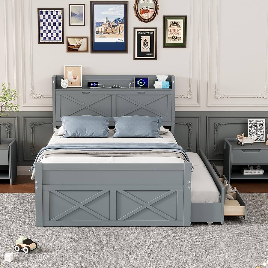 Amazon.com: P PURLOVE Full Size Platform Bed with Twin Size