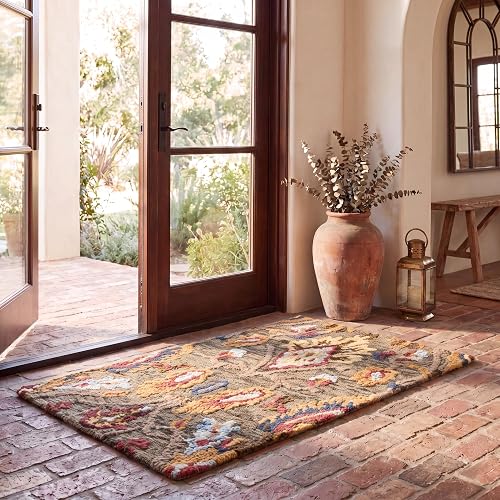SAFAVIEH Blossom Collection Accent Rug - 2'3' x 4', Green & Multi, Handmade Wool, Ideal for High Traffic Areas in Entryw