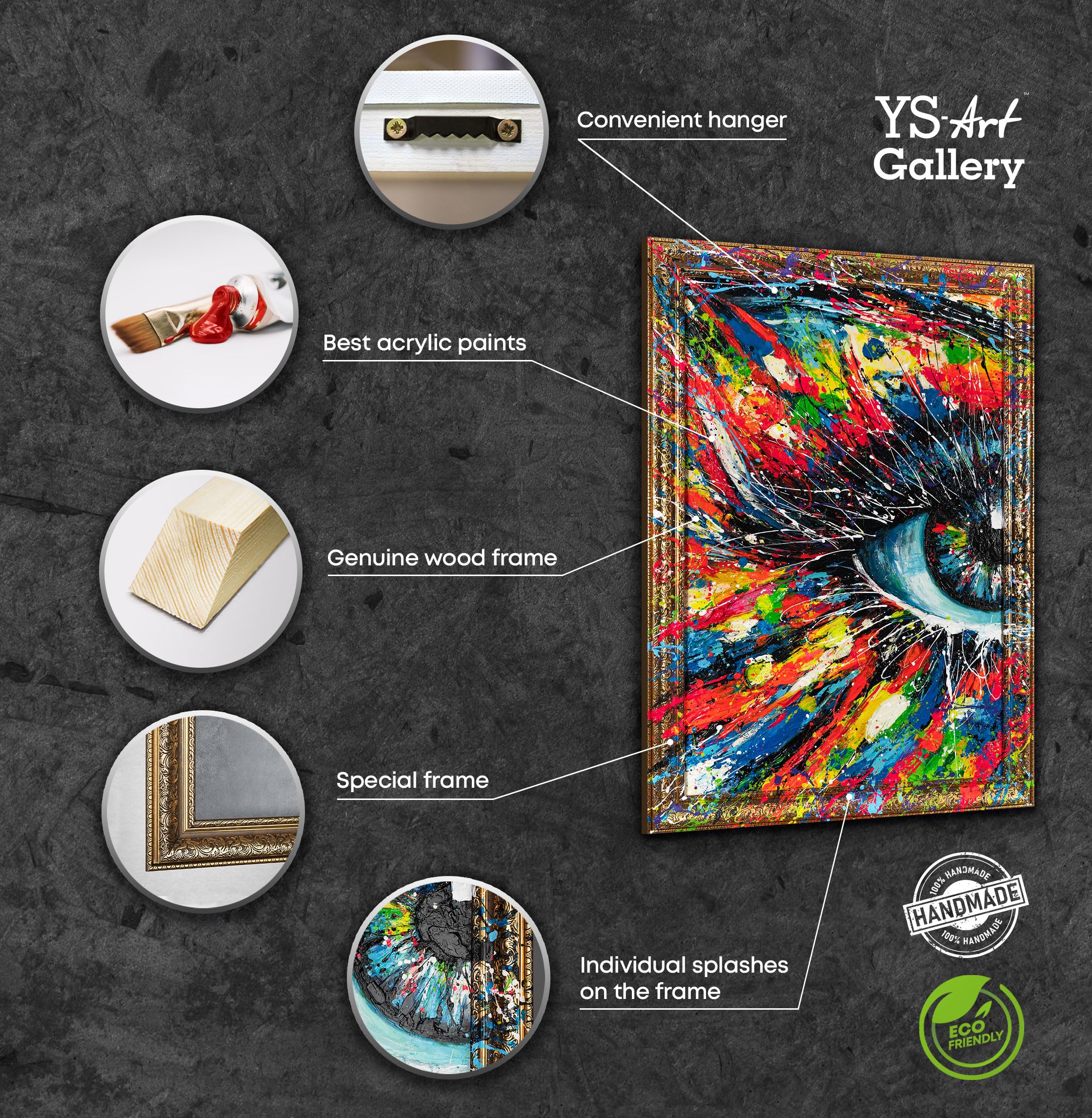 YS-Art Bild abstrakt bunt Acryl Gemälde auf Leinwand Bilder mit Rahmen malen handgemalt Wandbild Wohnzimmer modernes Wohndekor echtes Kunstwerk 120x80 cm