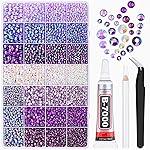 20000Pcs Purple Rhinestones for Bedazzling with 1Pcs B7000 Jewelry Glue, Resin Rhinestones for Crafting Crafts DIY, Bedazzler Kit Gems for Clothing Shoes Tumblers Nail Art Assorted Size 3/4/5/6mm
