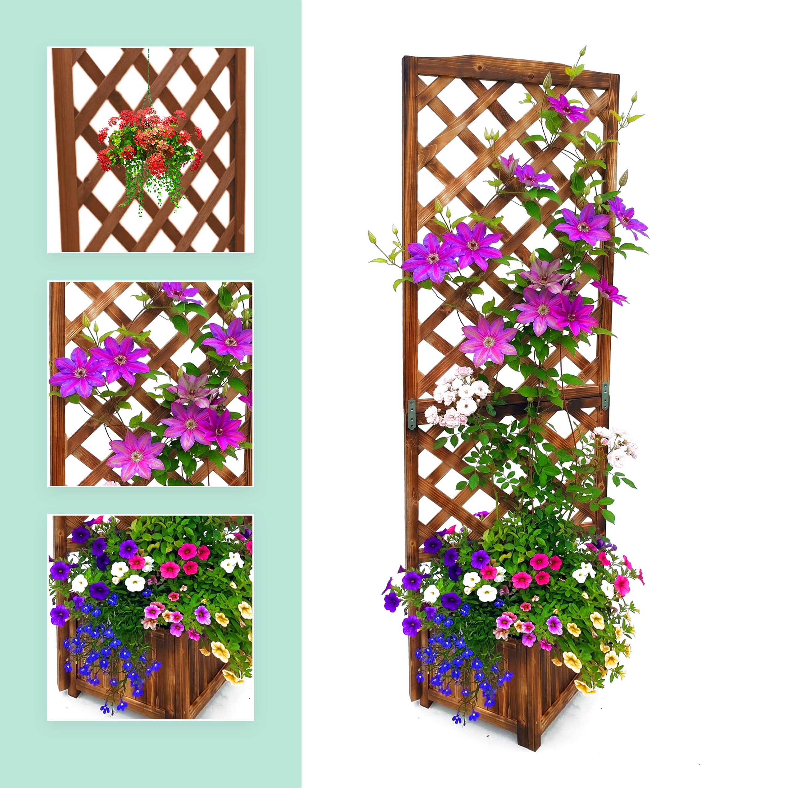 Relaxdays donica z kratką do pnączy, 180 x 55 x 51 cm, postarzane | na balkon i ogród, drewno jodłowe