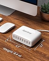 Vista 5 de USB Charger Station, SUPERDANNY 8-Port Desktop Charging Station for Multiple Devices, Compatible with iPhone 11/X/Xs/Max/XR/SE/8/Plus, iPad White