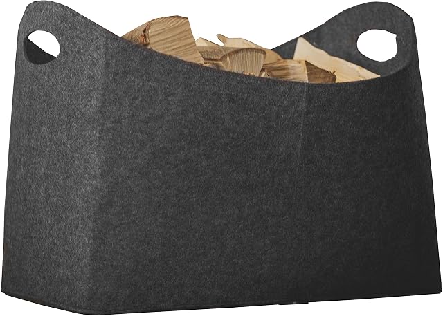 Rubberneck Felt Firewood Basket XL with Handles for Wood, Newspapers, Magazines, 54 x 39 x 30 cm, Anthracite