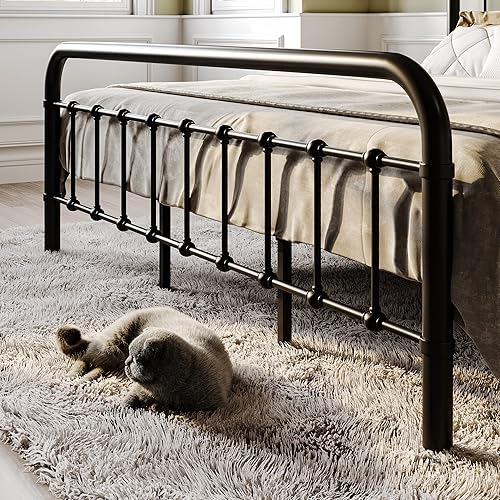 Miniatura 11 de SHA CERLIN Base de cama de tamaño matrimonial con cabecera y estribo de estilo vintage, base de colchón resistente, no necesita somier, fácil