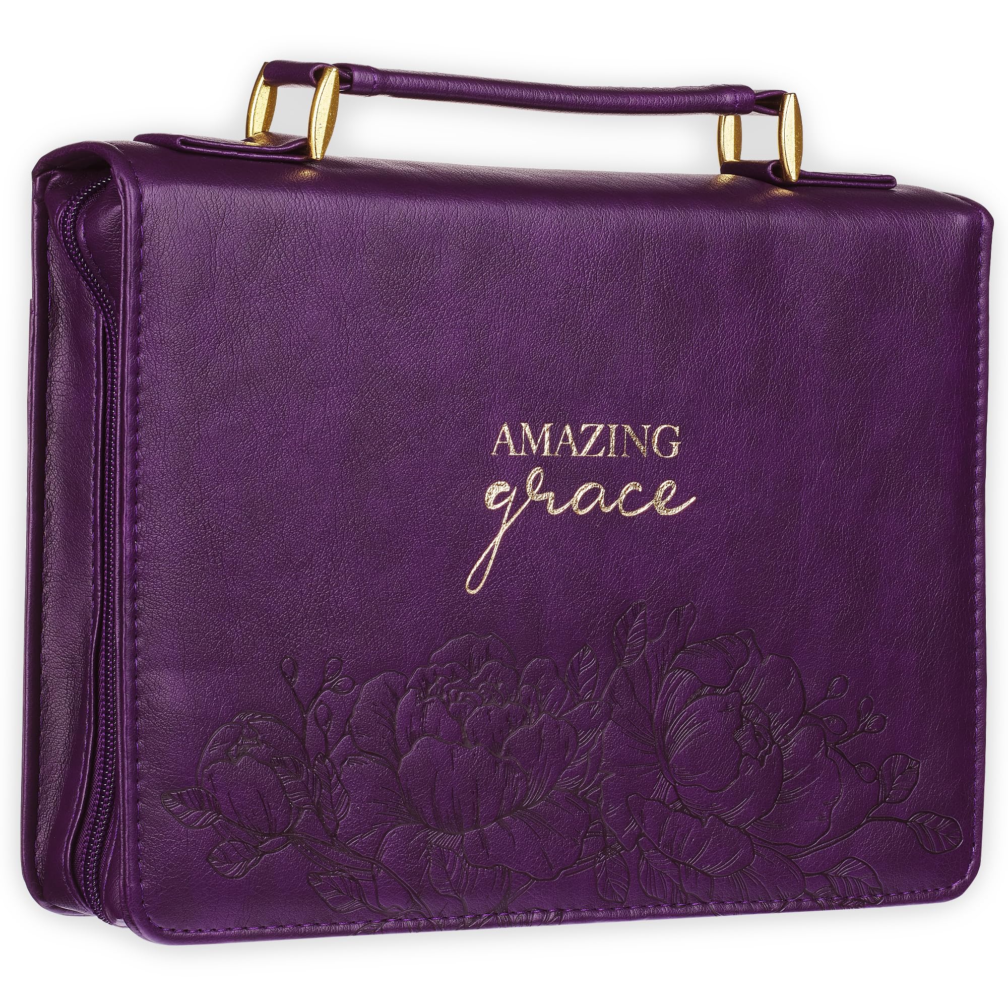 Christian Art Gifts Women's Fashion Bible Cover Amazing Grace, Purple/Gold Floral Faux Leather, Large