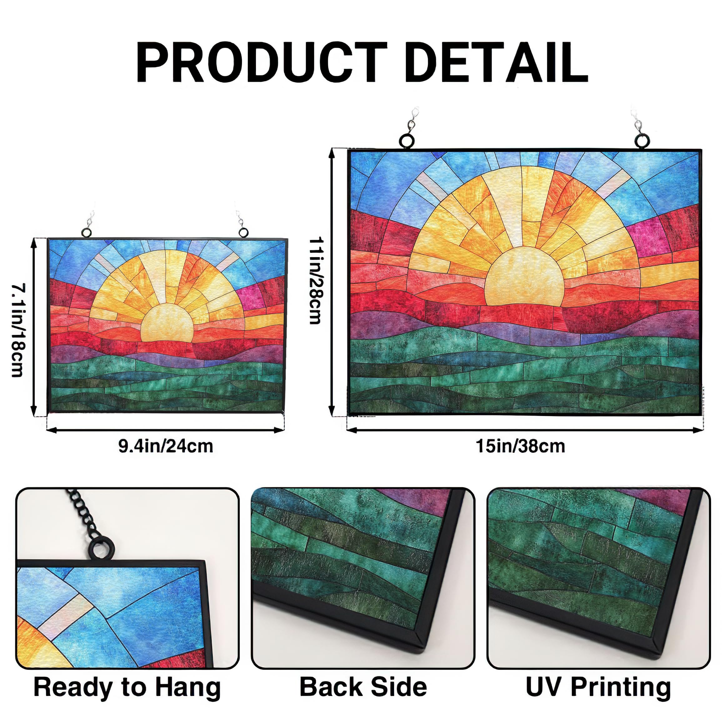 365CUSGIFTS Customized Rectangle Mosaic Sun Rays Stained Glass Window Hanging, Stained Glass Suncatcher for Women, Window Decor Perfect Home Décor