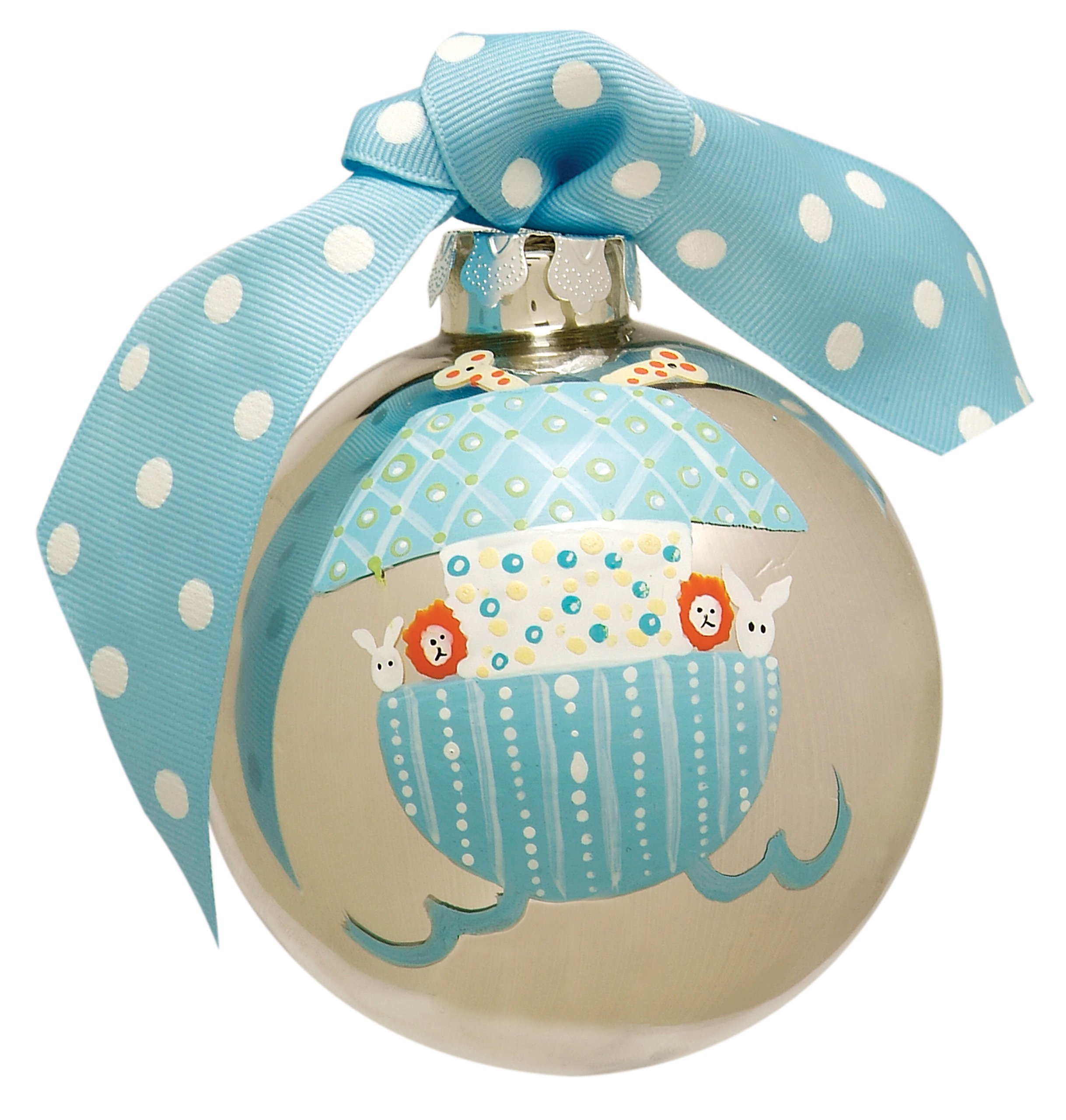 Have-A-Ball Special Occasion Glass Ornament, Blue Noah's Ark with Sentiment