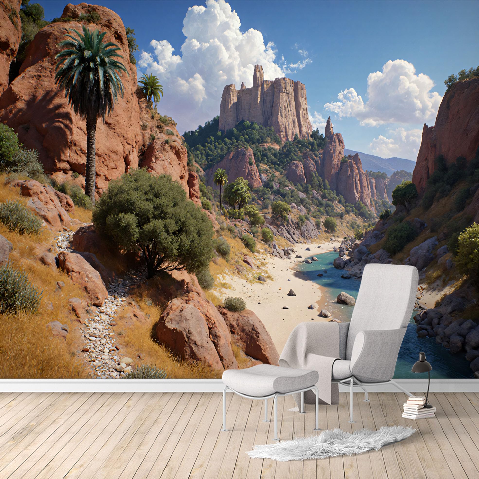 Custom Size Wall Murals, Rock Formations & Turquoise River Canyon, Removable Self Adhesive Large Wallpaper Mural for Living Room Bedroom Office Home Decor