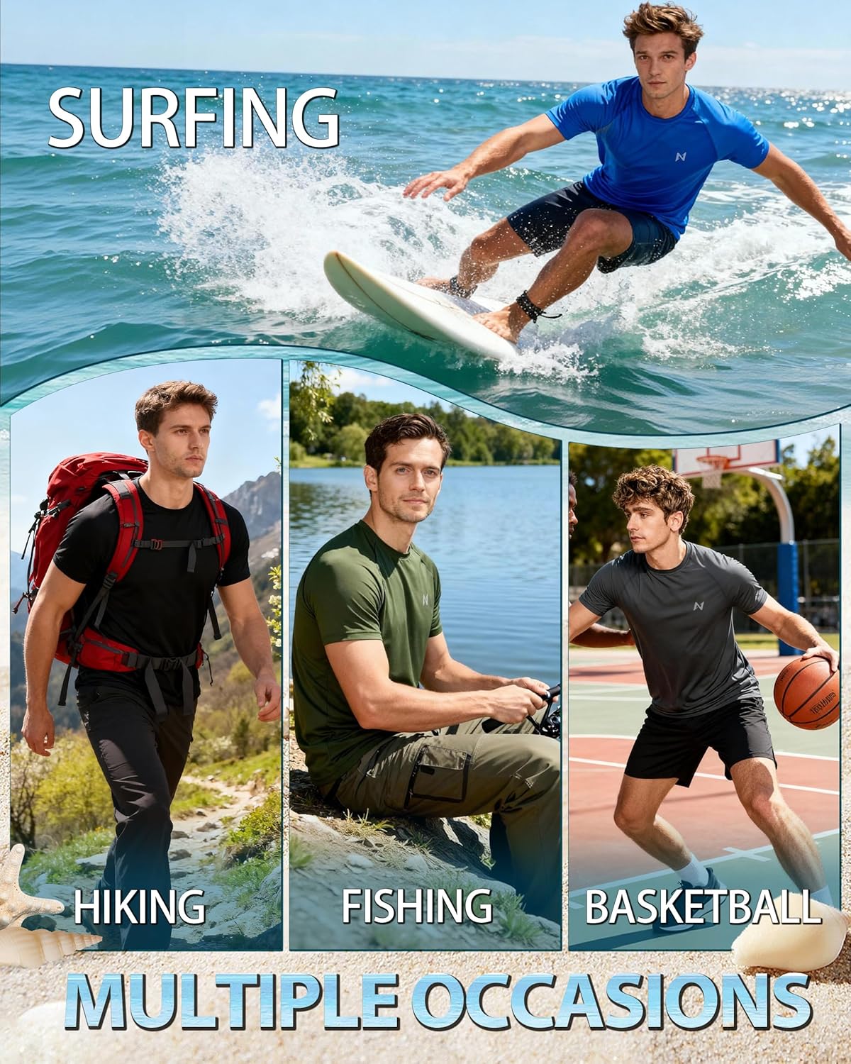 isnowood UPF 50+ Swim Shirts for Men, Sun Protection Short Sleeve Rash Guard Mens Quick Dry Surf Athletic Beach Shirt - Image 6