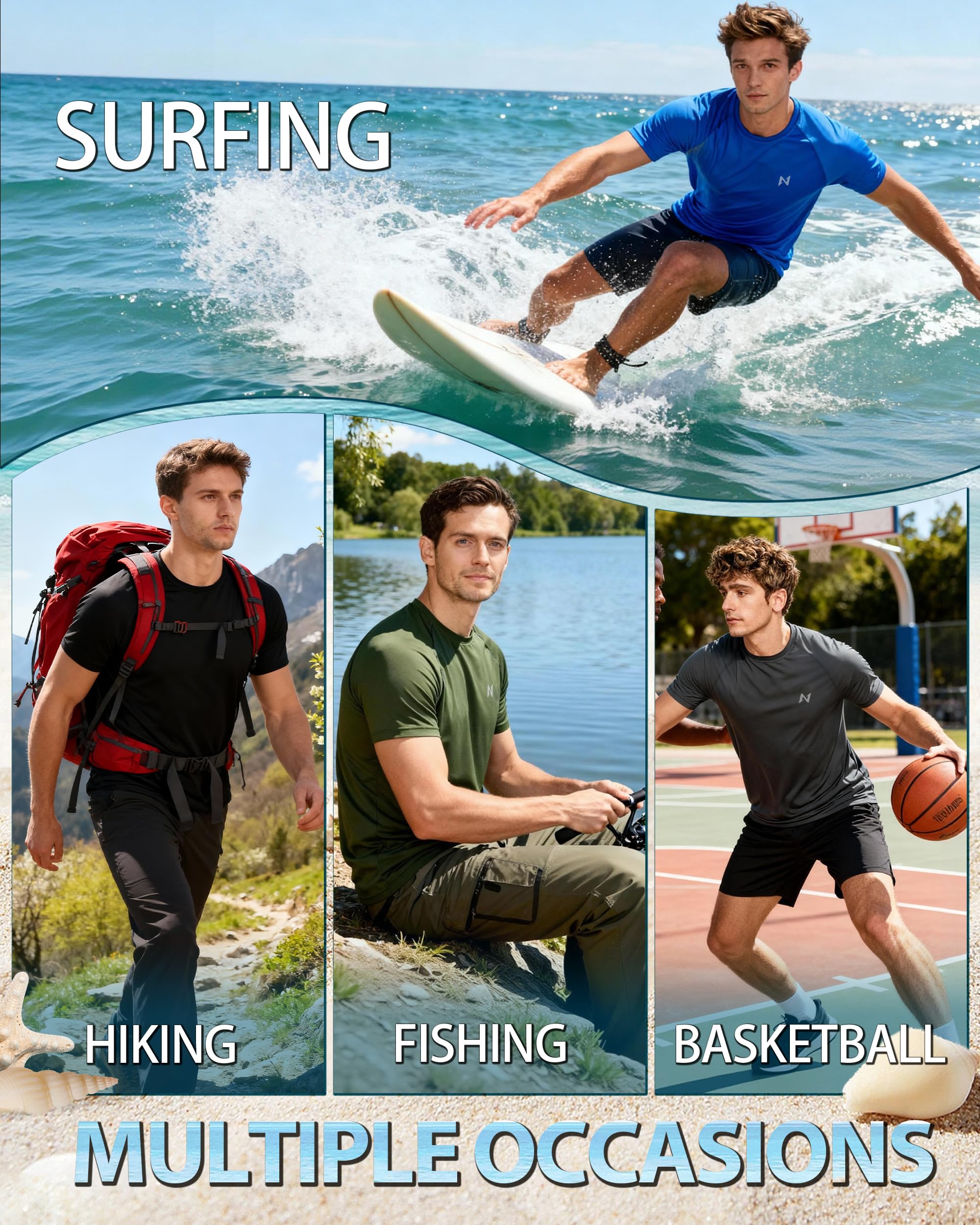 isnowood Camiseta de natación de Manga Corta para Hombre, Camiseta de protección Solar UPF 50+, de Secado rápido, para Playa, Pesca, Blanco, Large