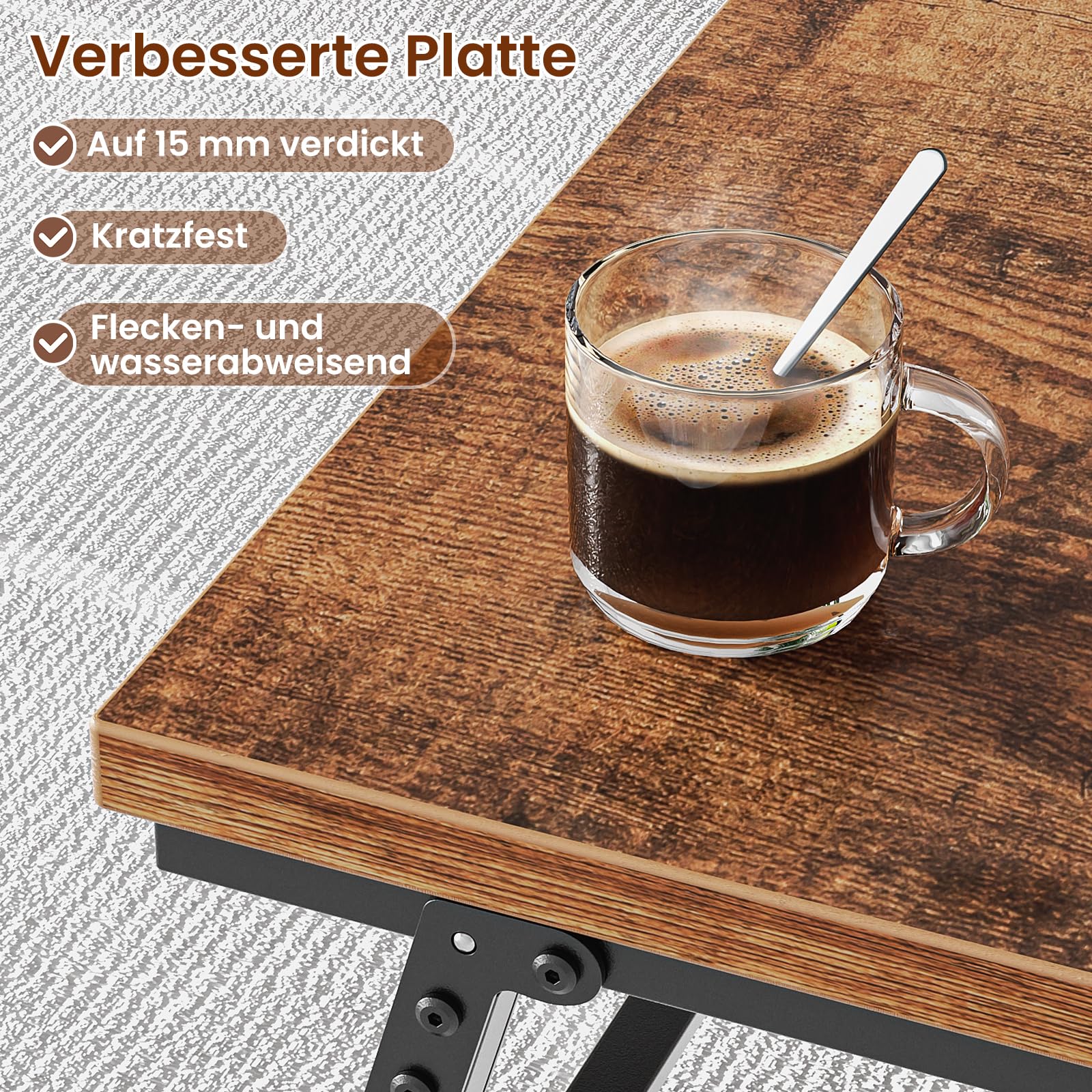 Couchtisch, Klappbarer Wohnzimmertisch, Tisch-Bein-Schnallendesign, Keine Montage erforderlich, Geeignet für Wohnzimmer, Schlafzimmer, Büro, Kaffeetisch aus Holz, 105 x 55 x 40 cm, Dunkelbraun