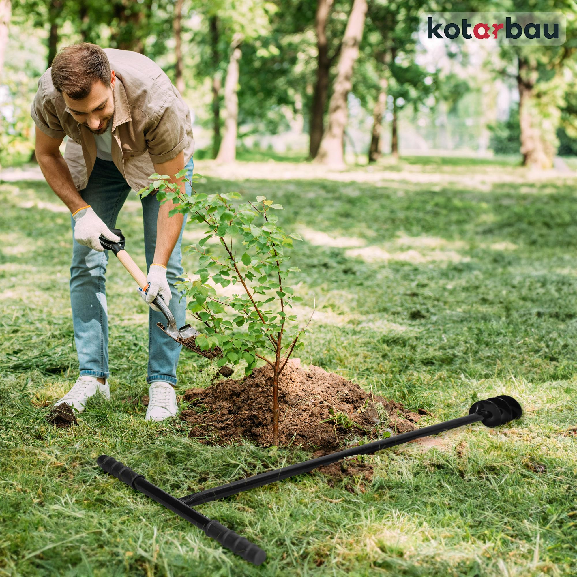 KOTARBAU® Ahoyadora manual 80 mm, Taladro de tierra manual, Perforadora de suelo con mango en T antideslizante, Barrena de jardín, Perforador de mano, Broca espiral de tierra, Plantador Cavahoyos