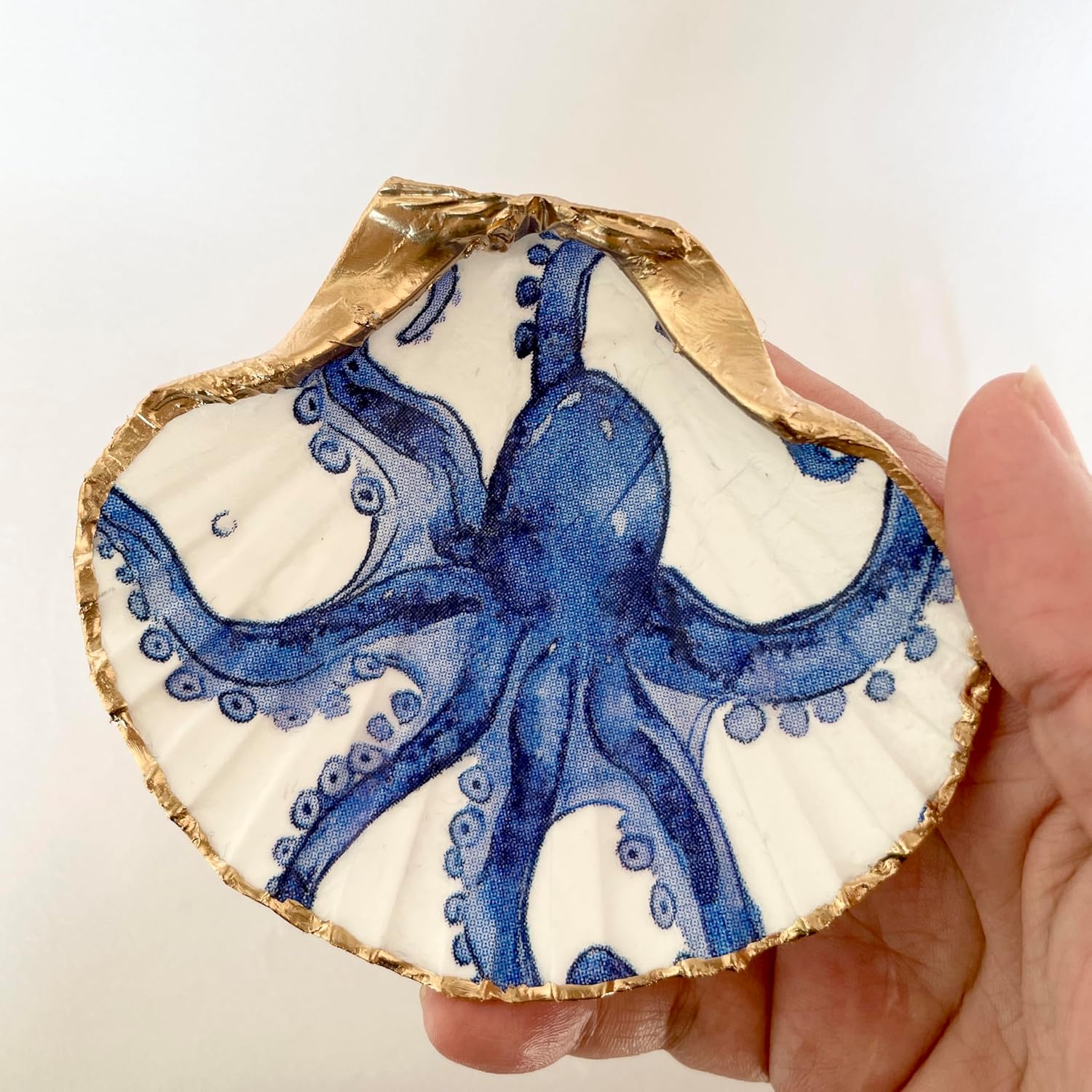 Sealife Handmade Gifts for Women,Jewelry Tray Organic Trinket Dish, Eco Gift for Women/Mom/Girl for Birthday Wedding Anniversary Valentines Mothers Day Best Mom Graduation Gift (Cobalt Octopus)