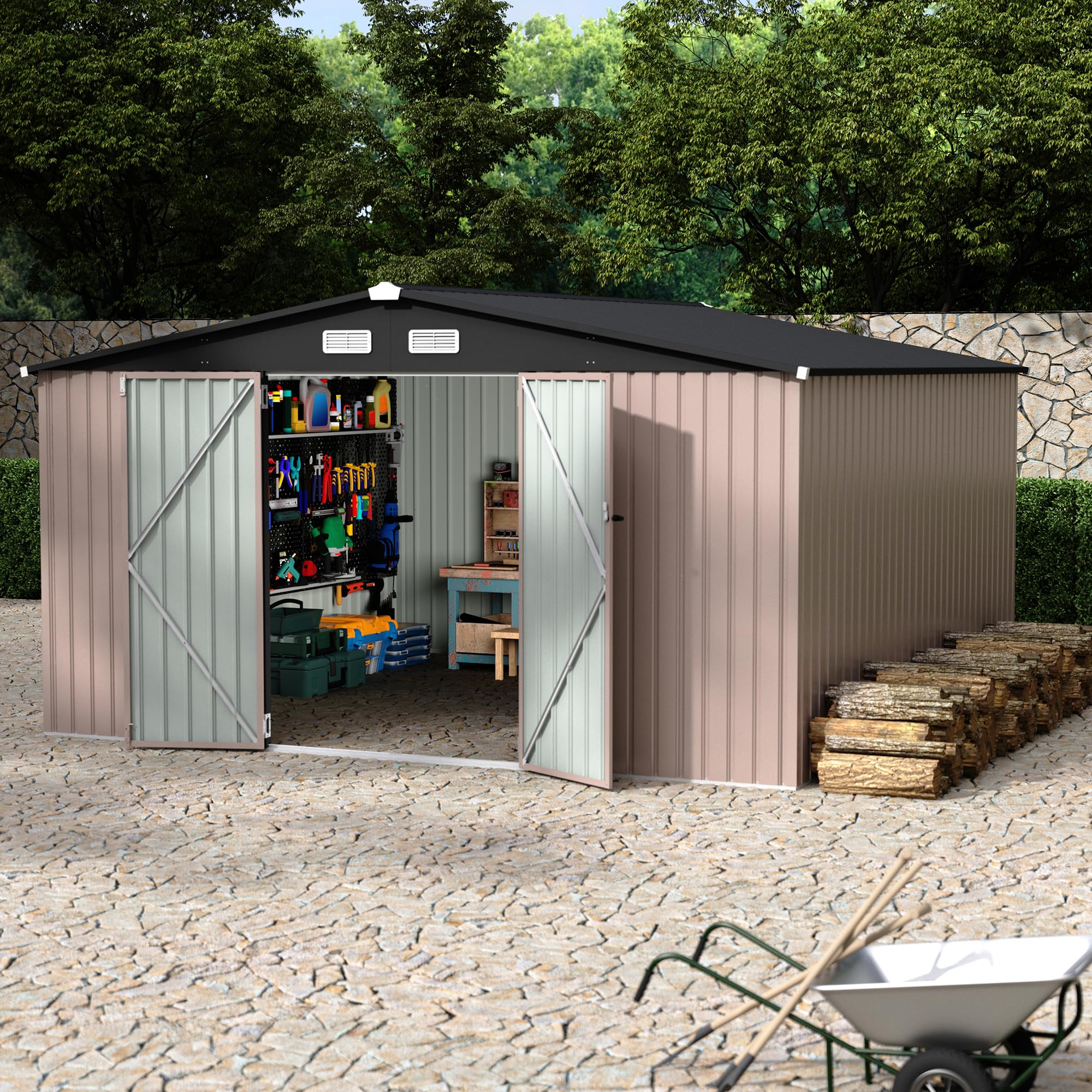 Reljofum 12x12FT Metal Outdoor Storage Shed exterior view