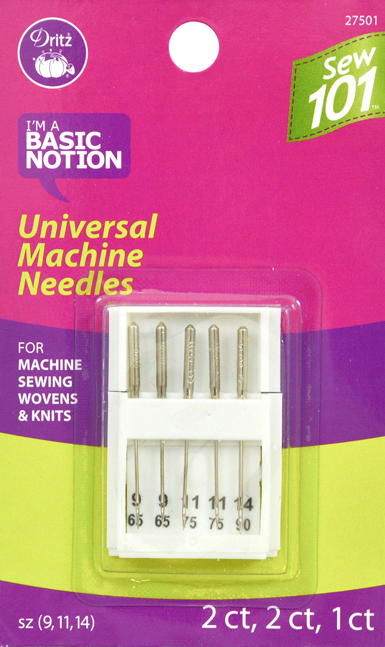 Dritz S101 Maschinennadeln, Nähmaschinennadeln, universal, 5 Stück, Nickel, Size 9, 11 & 14