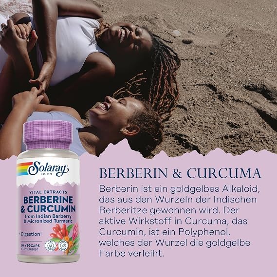 SOLARAY Berberine & Curcumin - Berberine Turmeric Supplement with 20% Micronized Curcumin from Turmeric Root - Herbal Wellness Support - Non-GMO, Vegan, Gluten Free, 60 Servings
