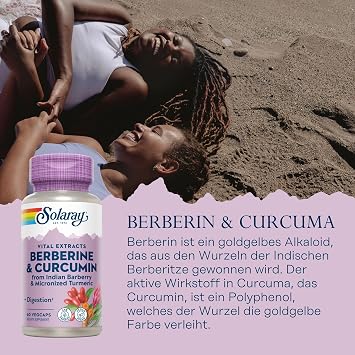 SOLARAY Berberine & Curcumin - Berberine Turmeric Supplement with 20% Micronized Curcumin from Turmeric Root - Herbal Wellness Support - Non-GMO, Vegan, Gluten Free, 60 Servings