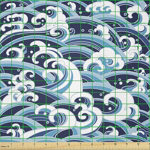 Vista 716 de Ambesonne Tela beige de The Yard, ilustración contemporánea de animales marinos en estilo retro, arte de caballito de mar de cangrejo de pulpo, tela