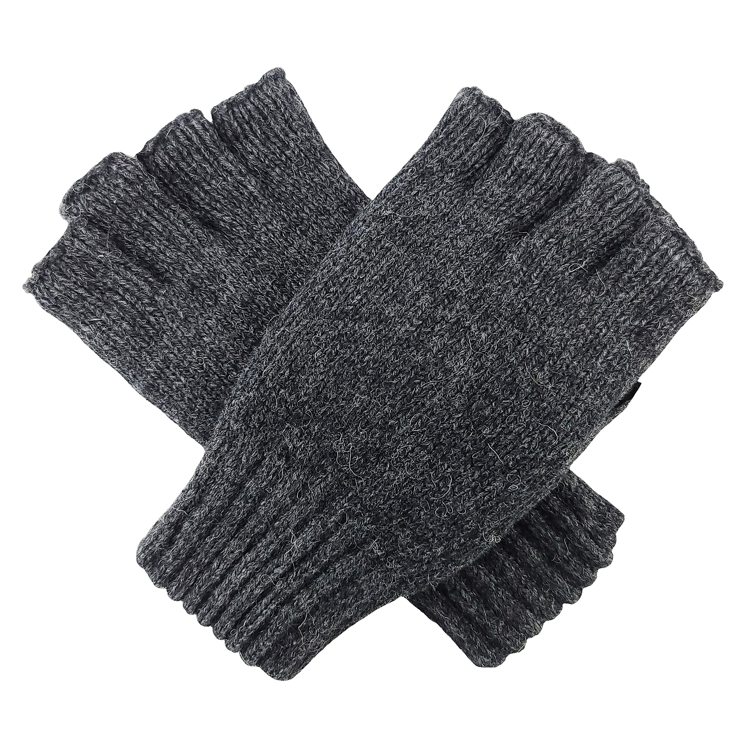 BRUCERIVERFingerless Gloves Wool knitted with Thinsulate lining Leather Patch on Palm for Men and Women