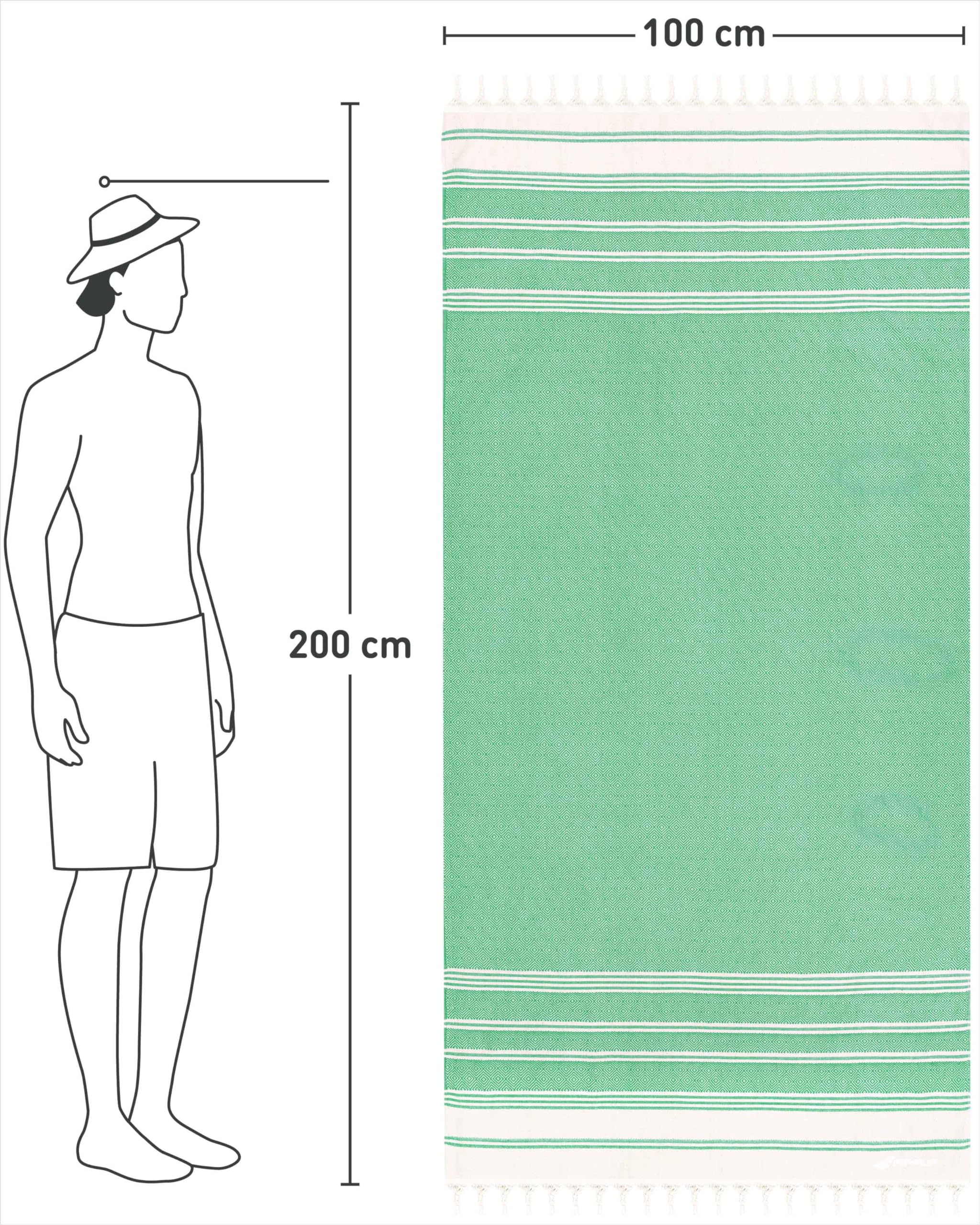 Fit-Flip Toallas Playa Hammam – Pareos Grandes de algodón 100% – Toalla Pareo compacta, Gigante y Secado rápido – Fouta XL Absorbente – Ideal para Piscina - Verde - 100x200cm Diamond — view 4