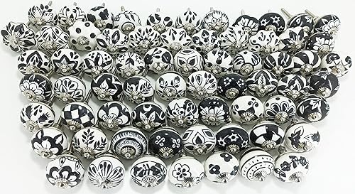 Miniatura 5 de Pomos de cerámica surtidos para gabinetes, tiradores vintage para puerta y cajón, herrajes cromados (juego de 20 pomos, morado)