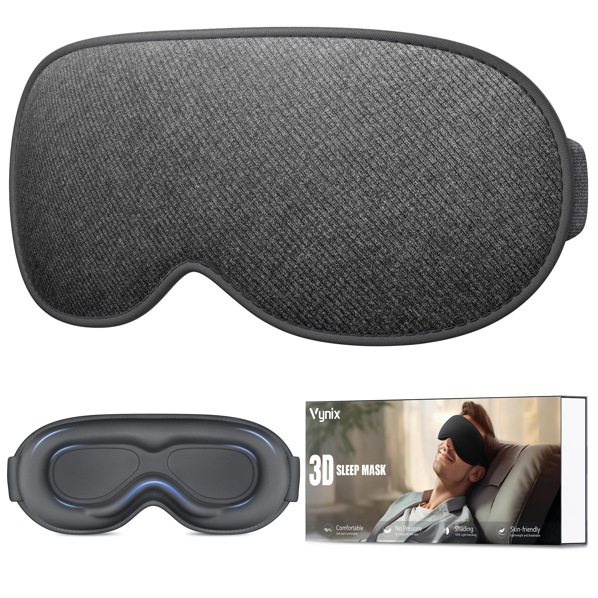100% Blackout Eye Mask for Sleeping - 3D Deep Contoured Sleep Mask for Men Women - Soft Co...