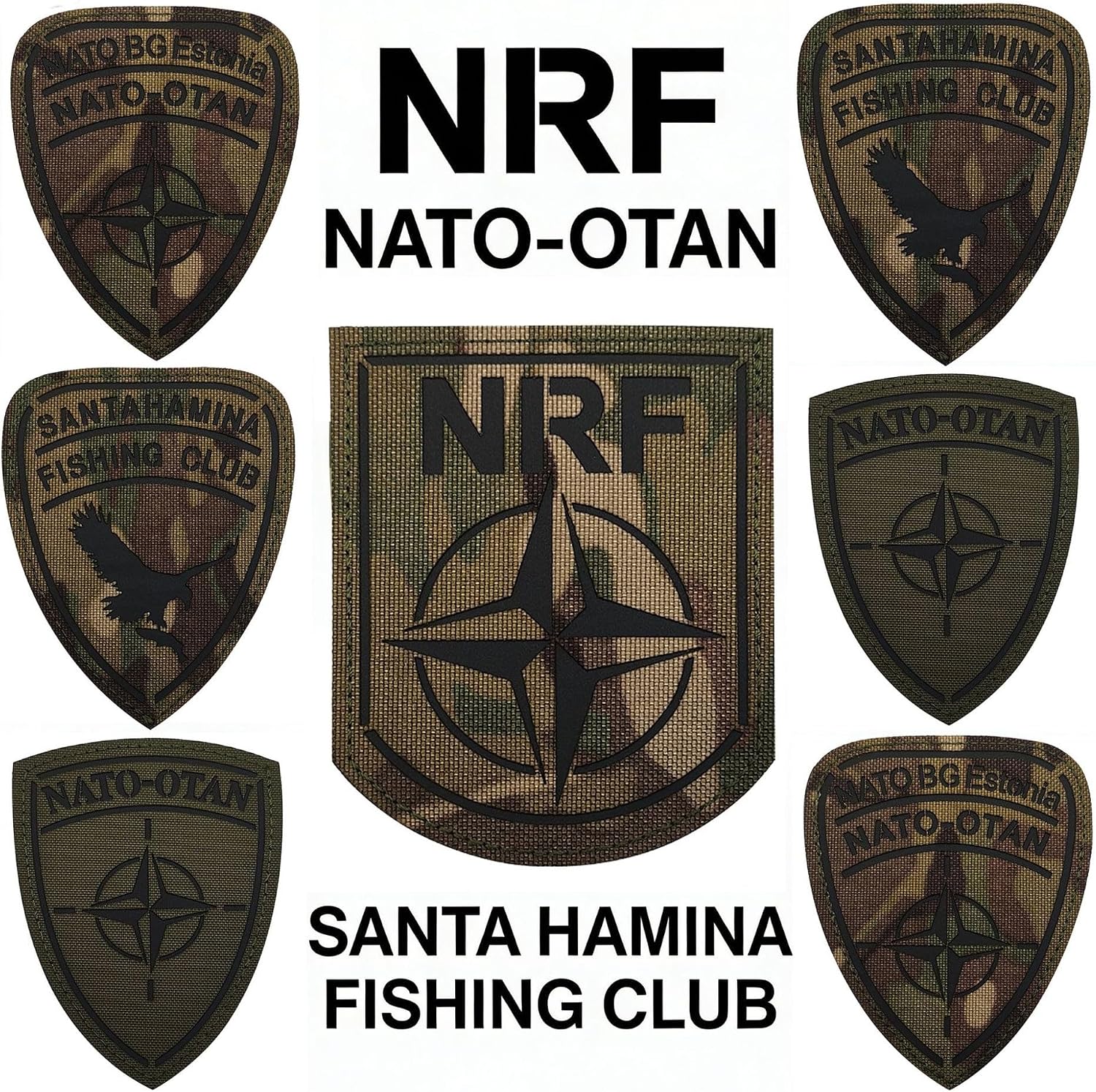 NATO OTAN NRF Camouflage Morale Patches, IR Infrared Reflective Tactical Fishing Club Arm Patch, Military Armband Badges Emblem Appliques with Hook Fastener Backing, 3.15 x 3.74Inch