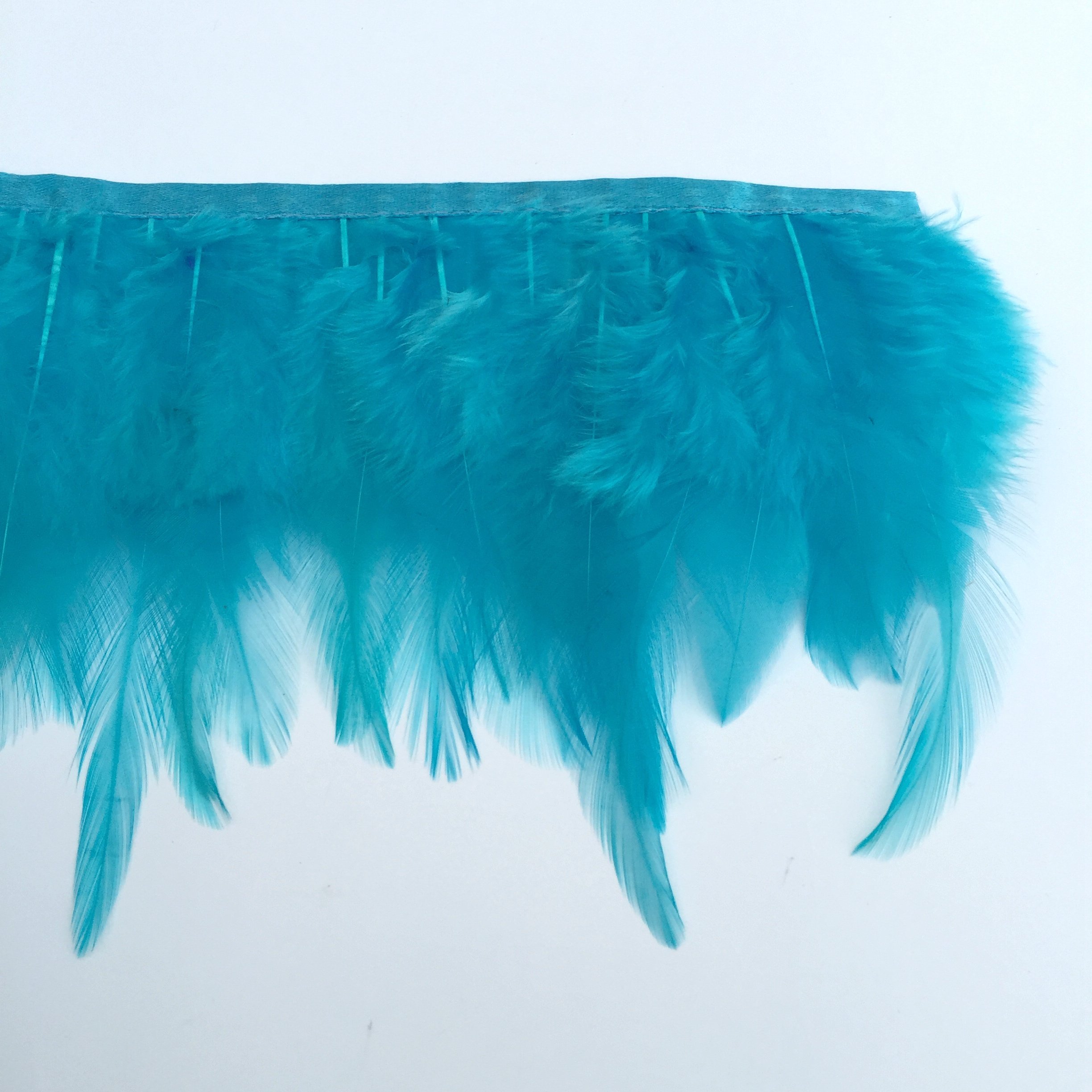 Shekyeon 2yards Rooster Hackle Feather Trim Fringe for DIY Clothing Craft Dress Decoration(Turquoise)
