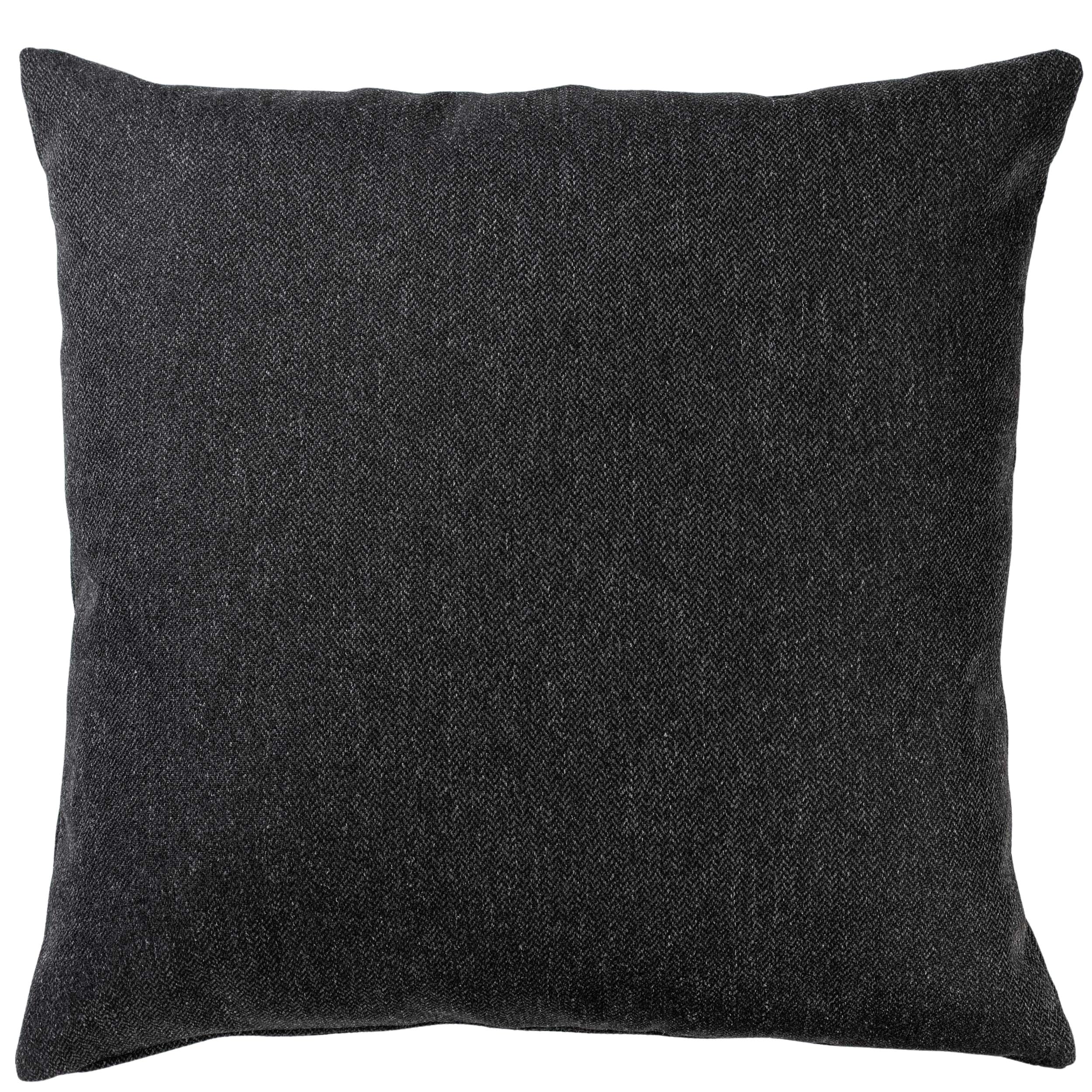 Linen Loft Classic Herringbone Tweed Extra-Large Cushion in Charcoal Grey. Deep Grey Traditional Check Design. 23x23 Square Cushion Cover