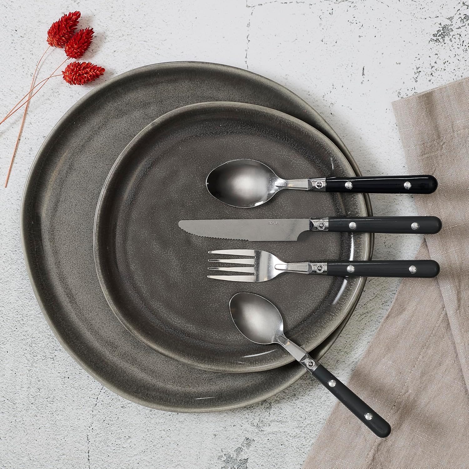 HOME DECO FACTORY, KA0531, Set of 6 Stainless Steel Dessert Spoons, Modern and Elegant Design, Ergonomic and Easy to Clean, Your Meals, Grey, Black, White