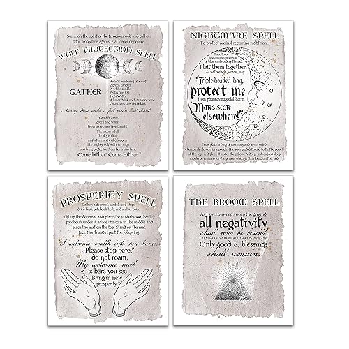 Magic Spells for Protection Prosperity and Blessings - Halloween Art Prints - Set of Four 8x10 Inch Prints Unframed - Halloween Decorations