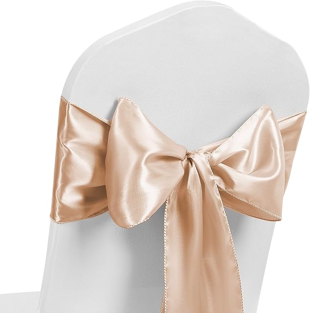 Satin Chair Sash WIDER FULLER BOWS Chair Sashes Bow Back Tie Ribbon Wedding Banquet Decoration (Peach Pearl, 50)