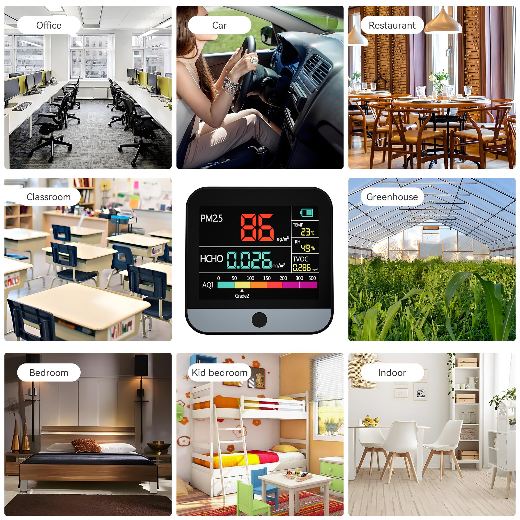 8 In One Air Quality Monitor Pm2.5 Detector Hcho Tvoc Temperature Humidity Aqi Meter With Lcd Display 24 Hours Real Time Monitoring