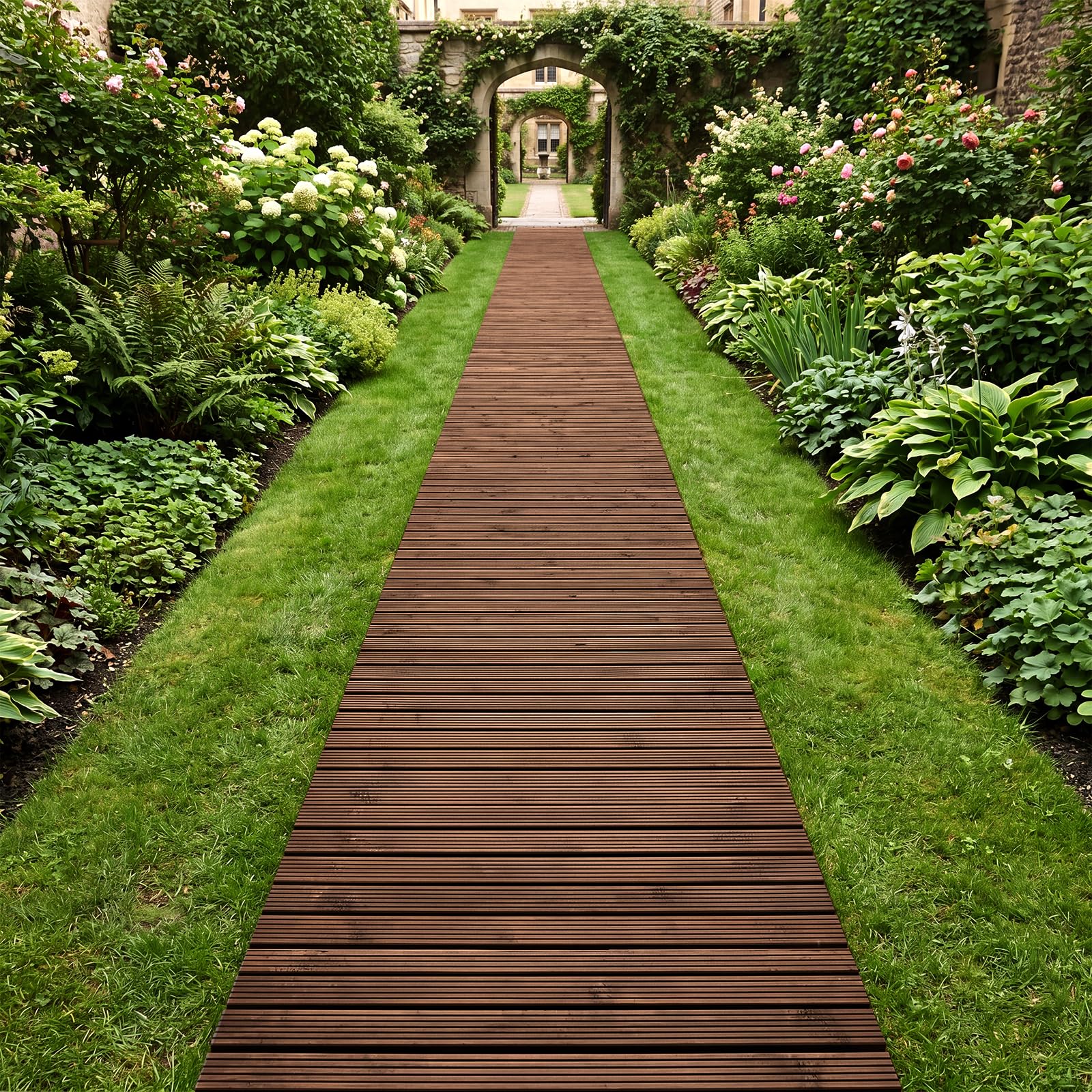 COSTWAY Allée de Jardin en Bois de 367 cm avec Fil d'acier (Marron)