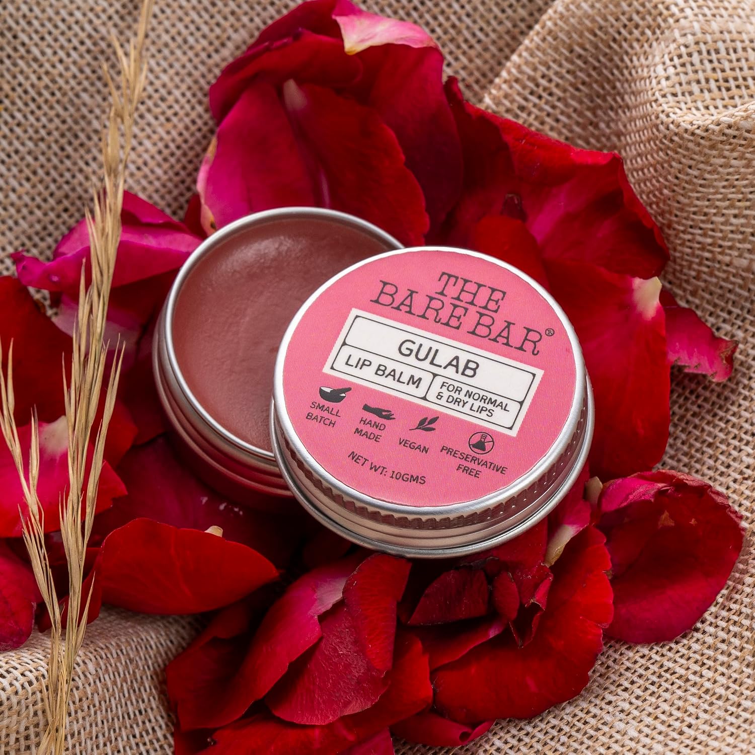 The Bare Bar Gulab Lip Balm - 10 gm |With Natural Butters & Oils | For Pigmented, Dry, Damaged And Chapped Lips | Soft & Smooth Lips